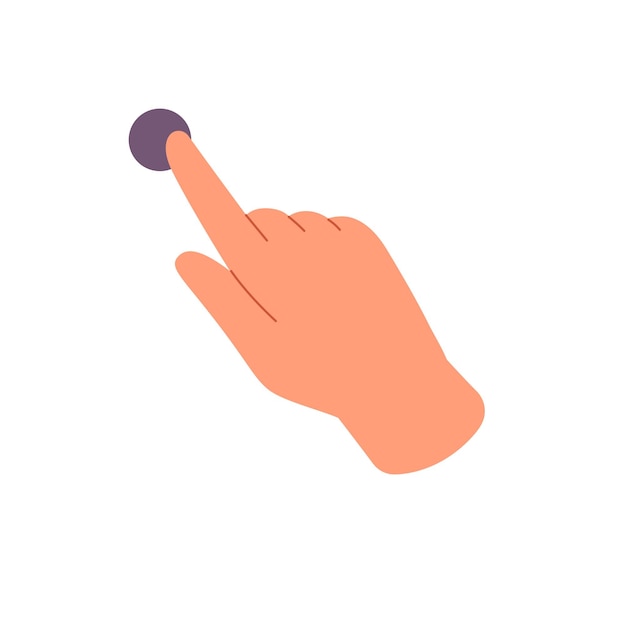 person taps on point on sensor screen with index finger hand gesture for interface control touchscreen devices touch press push click flat isolated vector illustration on white background