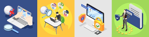 personal data protection gdpr isometric 4x1 illustration