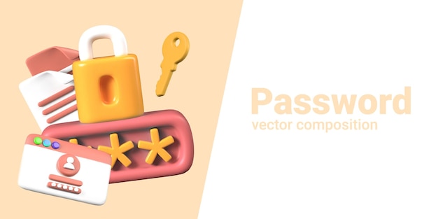 personal password account access user verification set of 3d templates
