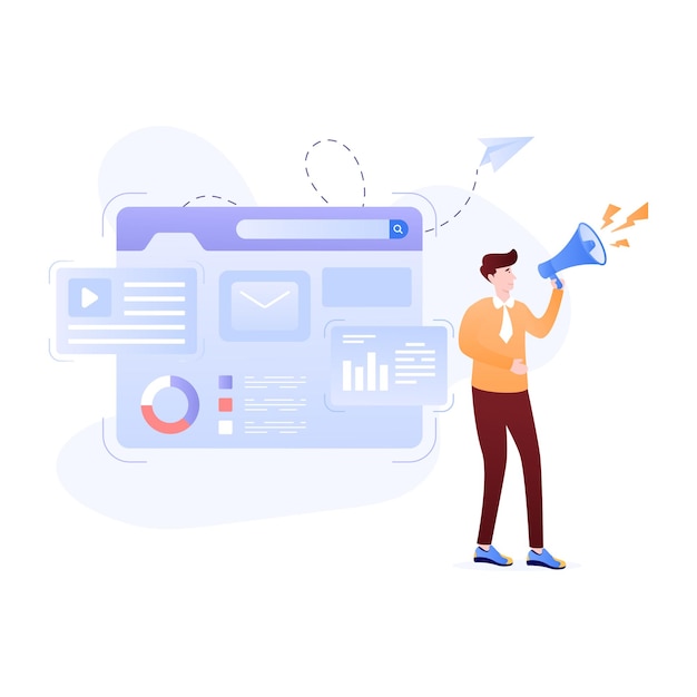 Persons monitoring chart and graph flat illustration of data analysis