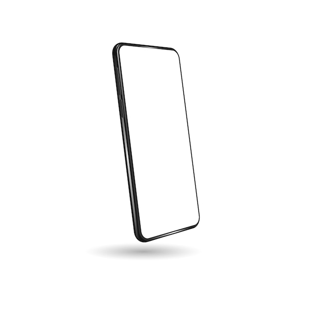 perspective realistic smartphone mockup with blank screen on white background