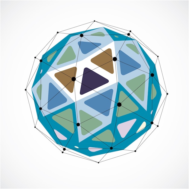 Perspective technology shape with black lines and dots connected, polygonal wireframe object. Abstract colorful faceted element for use as design structure on communication technology theme