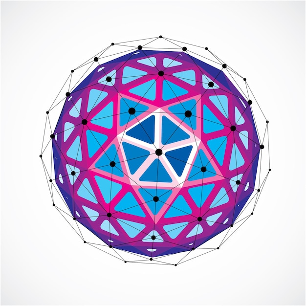 Perspective technology shape with black lines and dots connected, polygonal wireframe object. Abstract faceted element isolated on white for use as design structure on communication technology theme