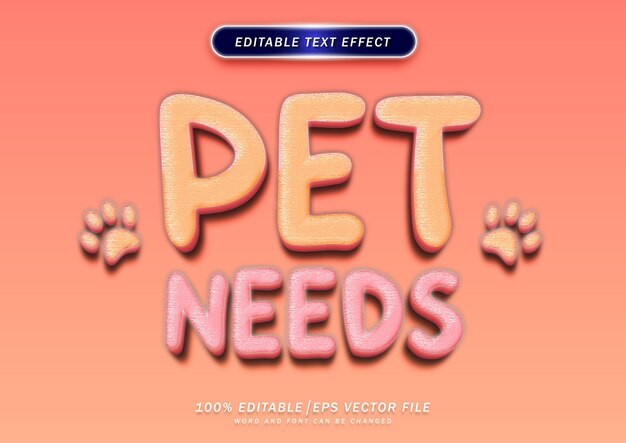 Pet needs cute text style editable font effect colorful style design