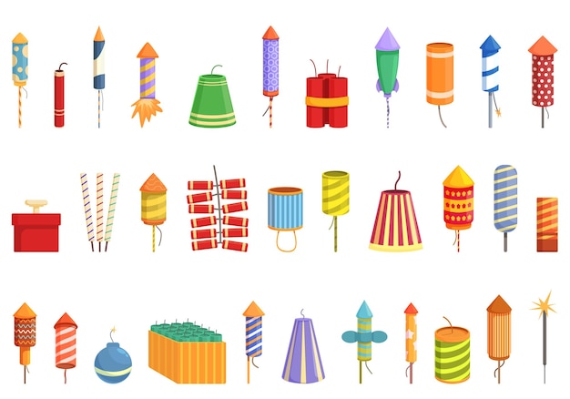 Petard icons set cartoon vector Dynamite fireworks