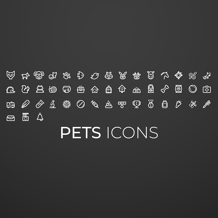 Vektör pets icons set dog cat pet care paw print pet shop pet grooming veterinary pet adoption
