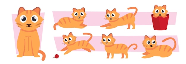 pets kittens set home cute animals cartoon flat cats set cats in different poses vector cartoon isolated kittens set