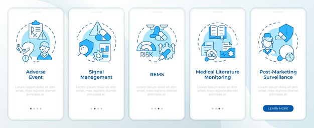 Pharmacovigilance blue onboarding mobile app screen