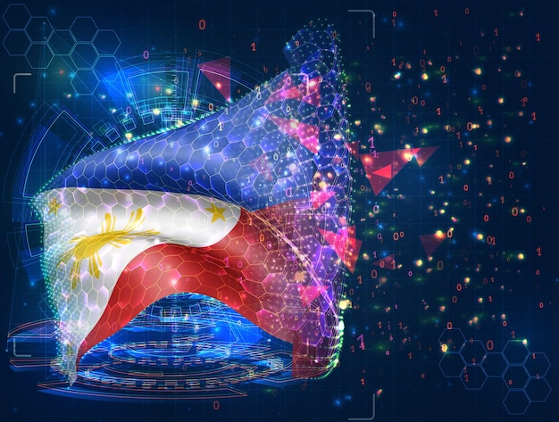 Philippines vector flag virtual abstract 3D object from triangular polygons on a blue background