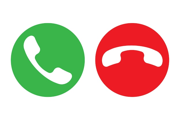 Phone call icon Red and green circles Incoming and outgoing symbols Simple communication graphic