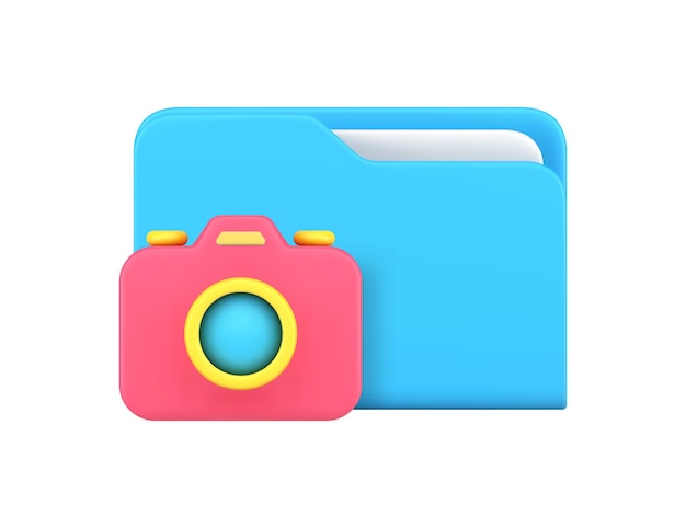 Photo image media multimedia content storage archive folder camera 3d icon realistic vector