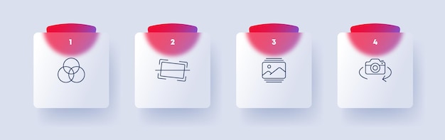 Photo set icon Photographer frame cropping cropping filters effects gallery camera lens 360 degree Media concept Glassmorphism style Vector line icon for Business and Advertising