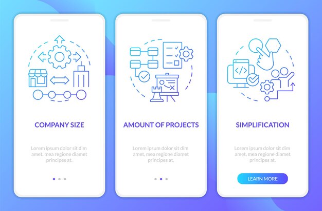 Picking release management tools blue gradient onboarding mobile app screen