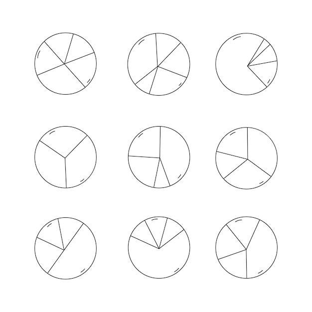 Pie chart line icon collection outline style isolated element illustration