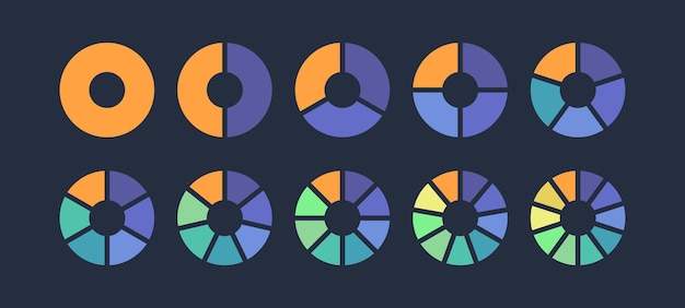 Pie charts diagrams Set of different color circles