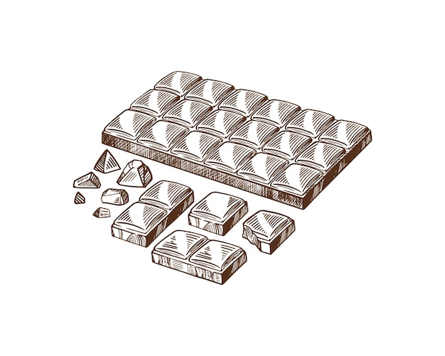 Pieces of black and white chocolate bar Vector sketch  Large chunks  a whole bar of chocolate