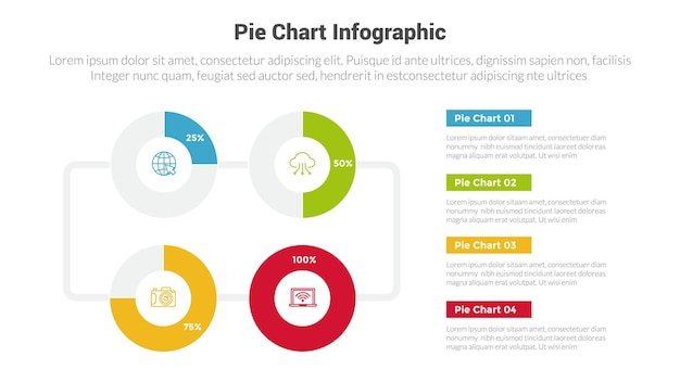 piechart or pie chart diagram infographics template diagram with 4 point with piechart structure with vertical list description design for slide presentation vector