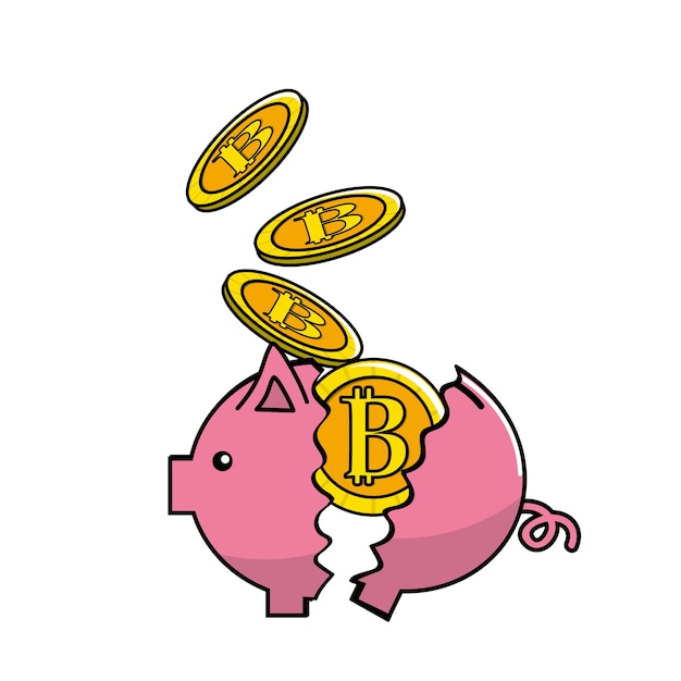 pig broken with bitcoin currency inside