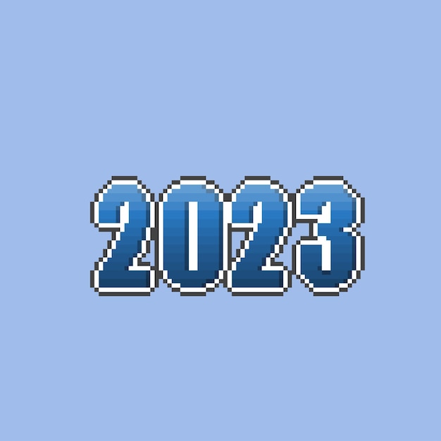 Piksel sanat tarzında siyah beyaz kenarlıklı mavi gradyan 2023 yılı