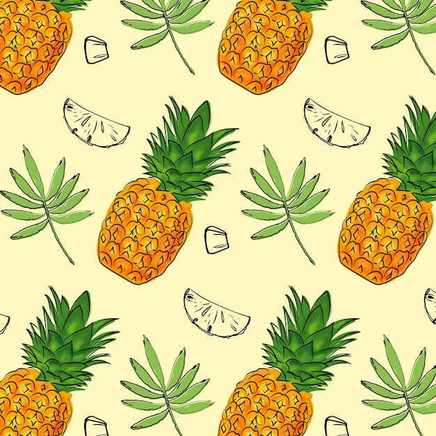 pineapple pattern chunks hand drawing tropical fruit