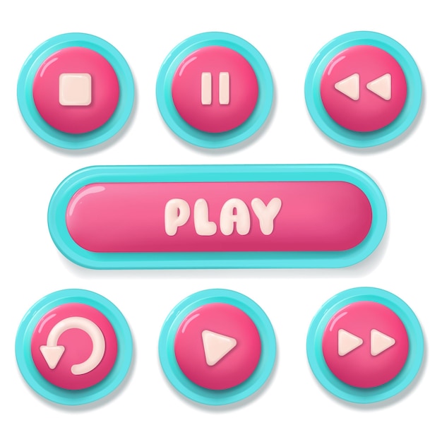Pink 3d buttons for gaming applications. Glossy pink buttons.Vector in high quality.