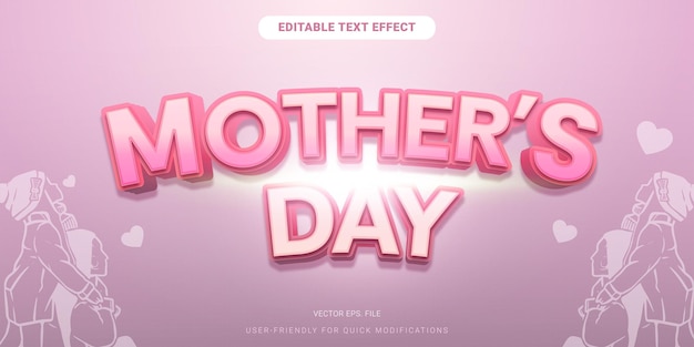 Pink 3D Editable text effect Mother Day vector eps Illustration mom kid