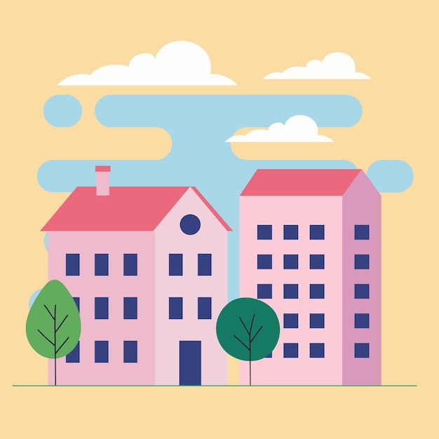 Pink buildings and trees
