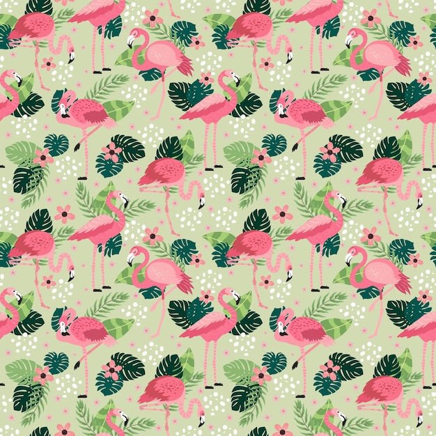 pink flamingos in different poses seamless pattern vector image