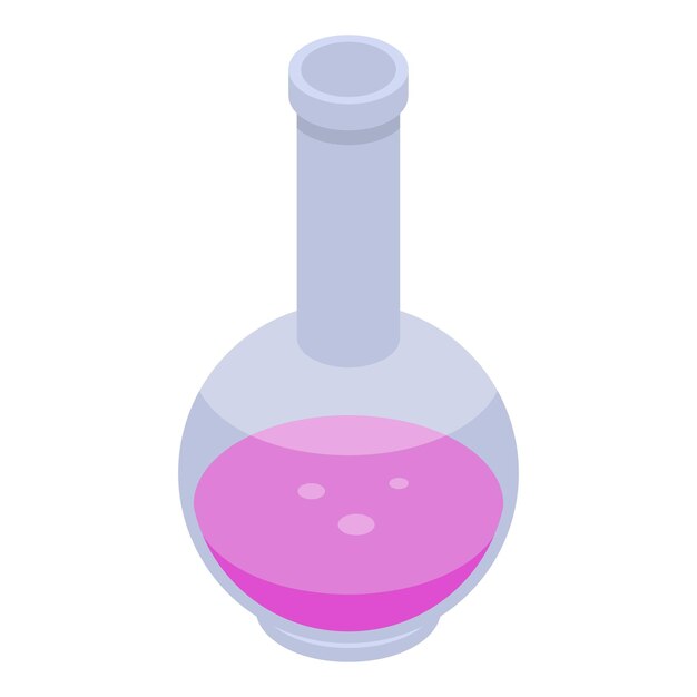 Pink liquid flask icon Isometric of pink liquid flask vector icon for web design isolated on white background