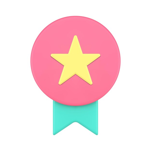 Pink medalje bånd stjerne bedste pris mesterskab udfordring certifikat frontvisning 3d ikon vektor
