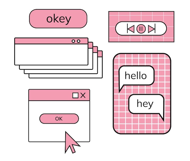 pink old pc windows 90s. vaporwave old pc window.retro computer aesthetic. vector illustrations set