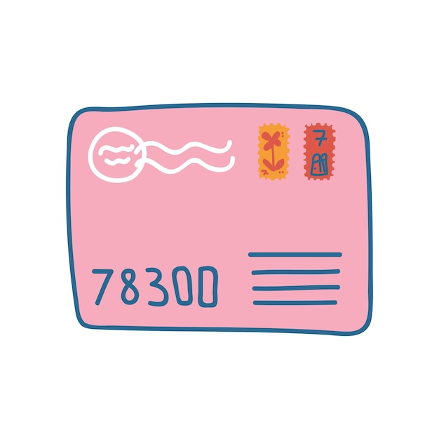Pink retro mail envelope with stamps front view vector illustration