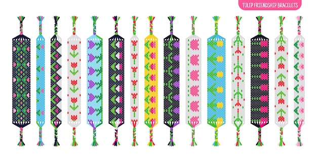 pink tulip flower handmade friendship bracelets set of threads or beads macrame normal pattern tutorial
