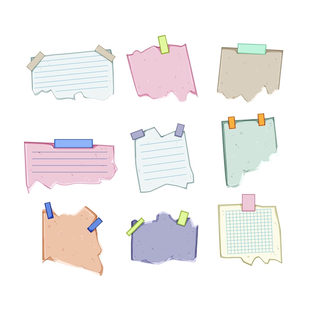 pinned torn paper notes set cartoon vector illustration