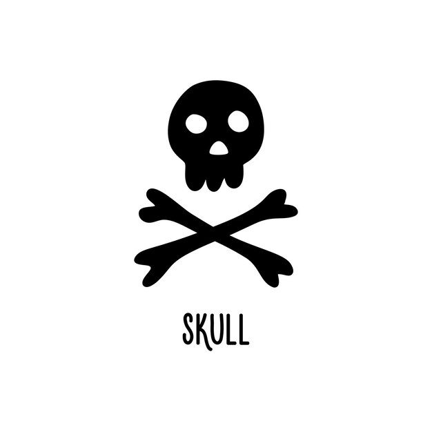 Pirate skull and bones clipart in a simple flat style on a white background