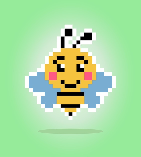 pixel 8 bit bee animal game assets in vector illustration