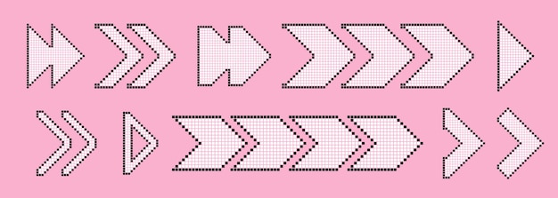 Pixel arrow set Colorful collection of dotted cursor Different marks and pointers