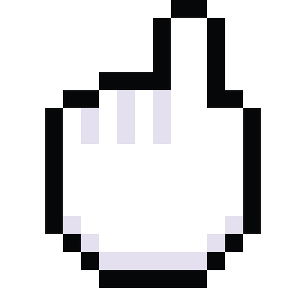 Pixel art cartoon pointing hand icon