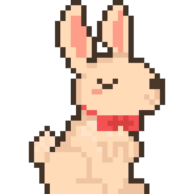 Pixel art cartoon rabbit character with red bow tie