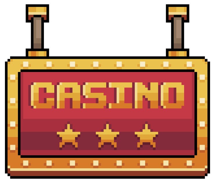 Vektör pixel art casino board. neon sign vector icon for 8bit game on white background