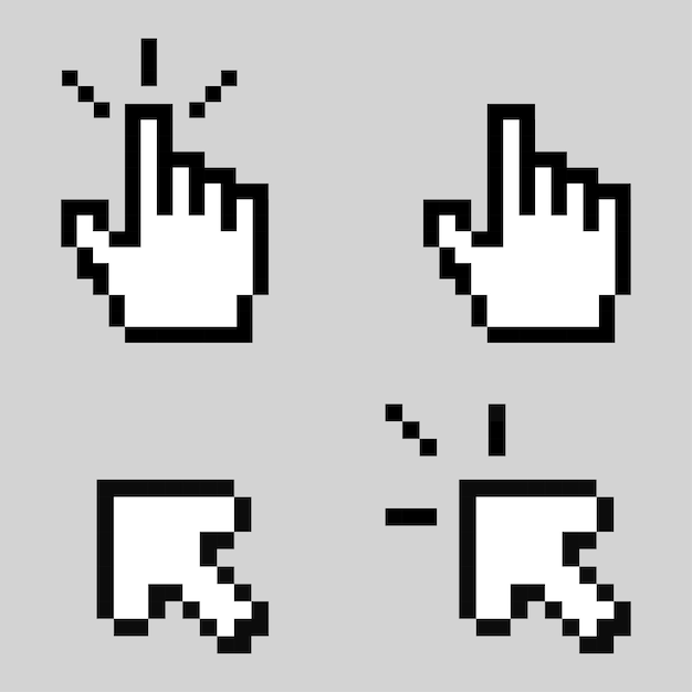 Pixel Art Cursor and Hand Icons Set Retro 8 Bit Click Pointers
