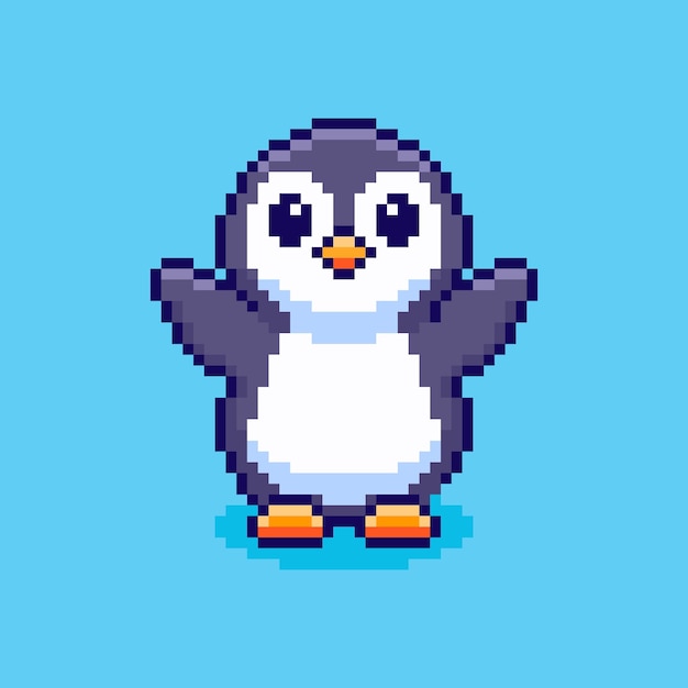 Pixel art Cute Happy Penguin game asset design