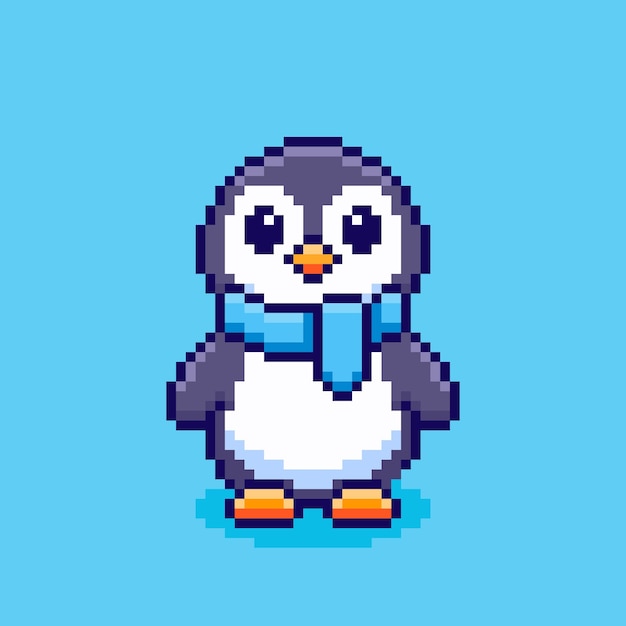 Pixel art Cute Penguin with Scarf game asset design