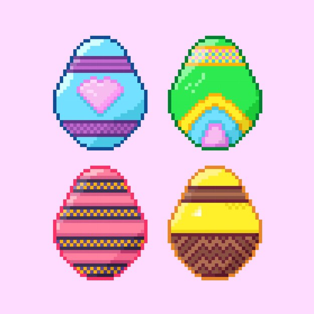 Pixel art easter egg pack collection concept easter day flat design