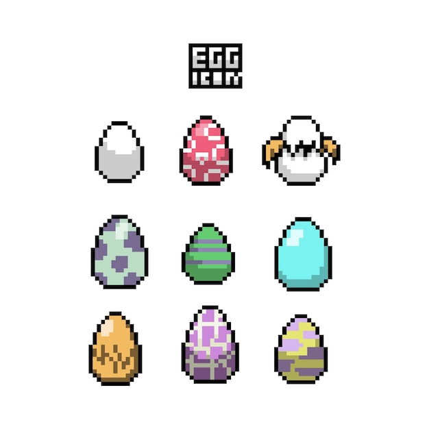 pixel art egg icon set