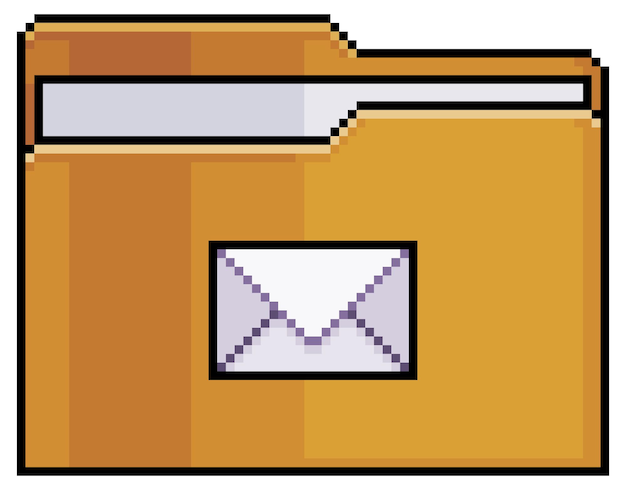 pixel art email folder, folder with letter icon vector icon for 8bit game on white background