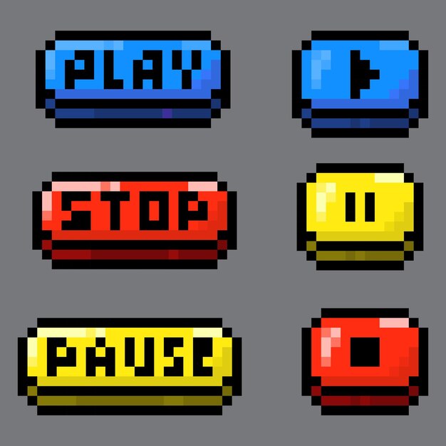 Pixel Art Media Control Buttons Set
