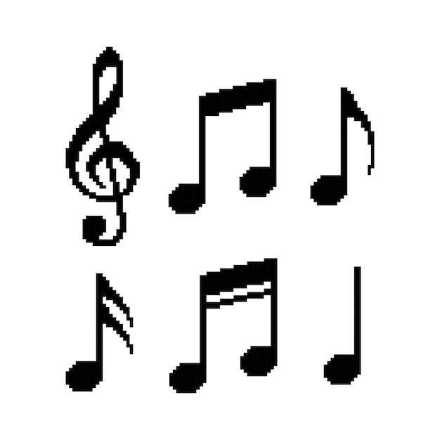Pixel art of music notation symbols Pixelated music notation icon