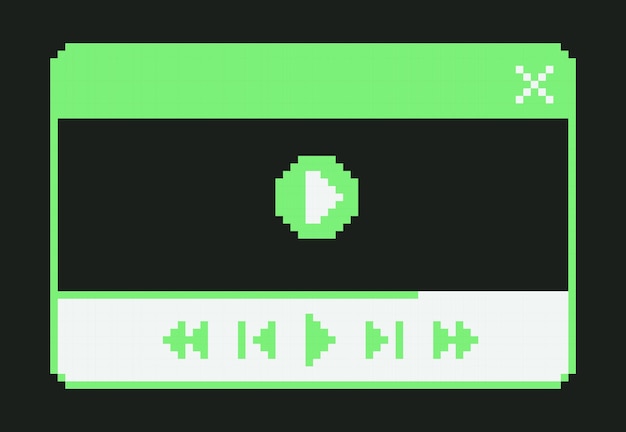 Pixel Art Retro Music Player Window User Interface Retro 8 bit UI design element for music app