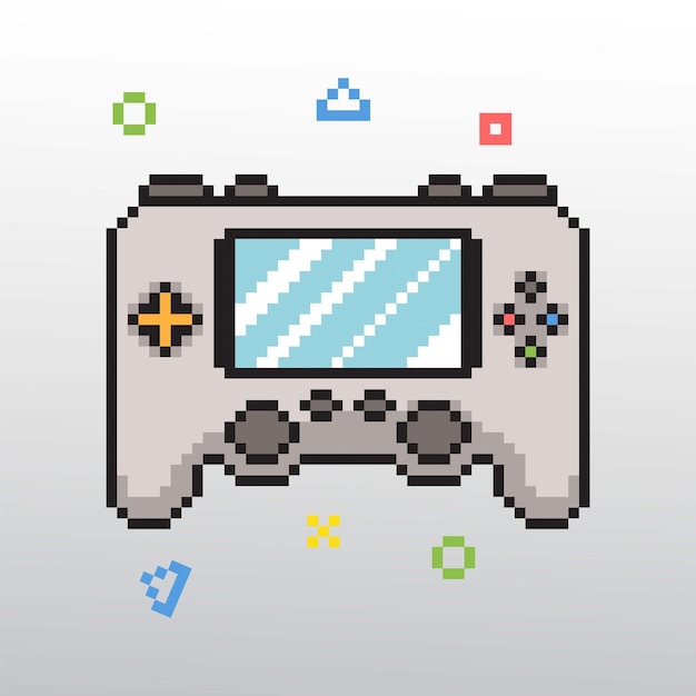 Pixel art retro spilkonsol, flade illustrationer, vektor